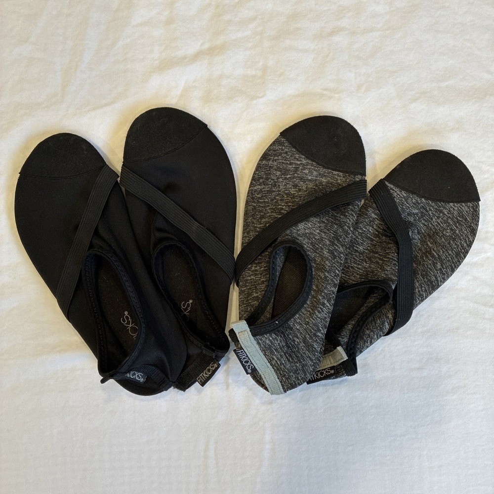 Lot Of 2 Fit Kicks Black Gray Crossover Ballet Yoga Shoes Women's Size S 5.5-6.5